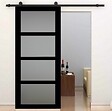 GD MENUISERIES - Porte Coulissante Telia Noir Vitrée H204 x L73 cm, Rail roulettes, Coquilles - vignette