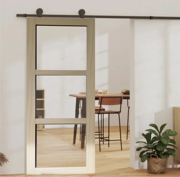 GD MENUISERIES - Porte Coulissante bois Ayous Vitrage transparent H204 x L73 cm, Rail Roulettes, Coquilles - large