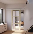 GD MENUISERIES - Porte Coulissante bois Ayous Vitrage transparent H204 x L83 cm, Rail alu bandeau blanc, Coquilles - vignette