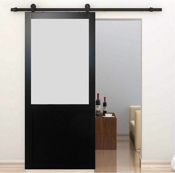 GD MENUISERIES - Porte Coulissante Athena Noir H204 x L83 cm, Rail Roulettes, Coquilles - large
