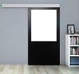 GD MENUISERIES - Porte Coulissante Atelier Noir H204 x L93 cm sans meneau, Rail Alu bandeau blanc, Coquilles - vignette