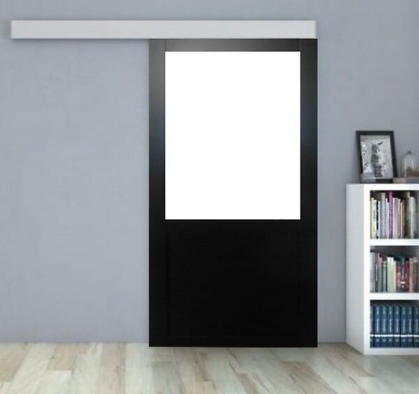 GD MENUISERIES - Porte Coulissante Atelier Noir H204 x L83 cm sans meneau, Rail Alu Bandeau blanc, Coquilles - large