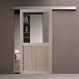GD MENUISERIES - Porte Coulissante Atelier placage chene Vitrée H204 x L83 cm, Rail Alu Bandeau Blanc, Coquilles - vignette
