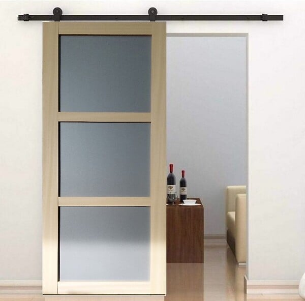 GD MENUISERIES - Porte Coulissante Ayous 3 Panneaux Gris Clair H204 x L73 cm, Rail Roulettes, Coquilles - large
