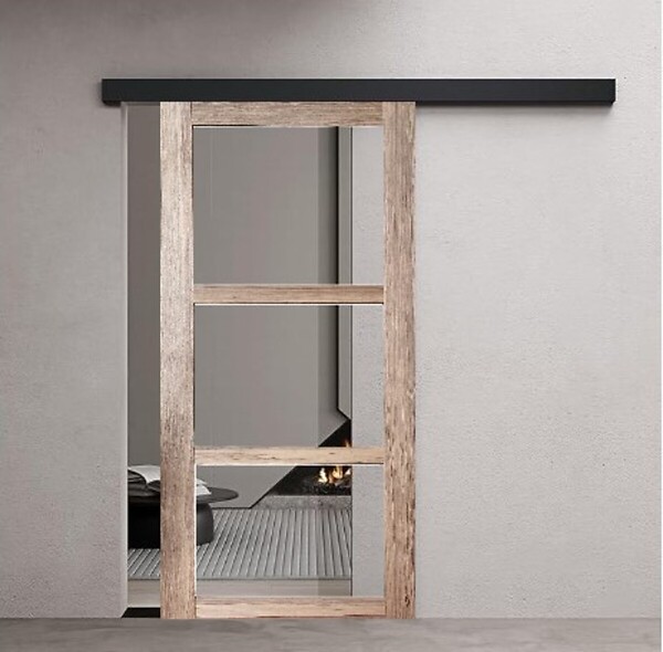 GD MENUISERIES - Porte Coulissante bois Frake Vitrage transparent H204 x L83 cm, rail bandeau noir, coquilles - large