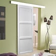 GD MENUISERIES - Porte Coulissante Korya Blanc 3 panneaux H204 x L73 cm, Rail Alu bandeau blanc, Coquilles - vignette