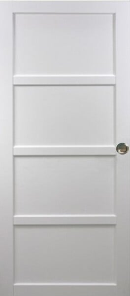 GD MENUISERIES - Porte Coulissante Tamera blanc 4 panneaux H204 x L63 cm, Rail Alu bandeau noir, Coquilles - large