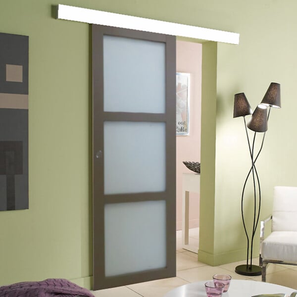 GD MENUISERIES - Porte Coulissante Gris Taupe RAL 7006 Vitrée H204 x L83 cm, Rail Alu, Coquilles - large