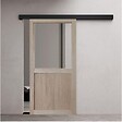 GD MENUISERIES - Porte Coulissante Atelier placage chene Vitrée H204 x L73 cm, Rail Alu bandeau noir, Coquilles - vignette