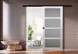 GD MENUISERIES - Porte Coulissante Tana blanc Vitrée H204 x L83 cm, Rail Alu bandeau noir, Coquilles - vignette