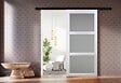 GD MENUISERIES - Porte Coulissante Kenya Blanc Vitrée H204 x L83 cm, Rail Alu bandeau noir, Coquilles - vignette