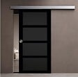 GD MENUISERIES - Porte Coulissante Telia noir 4 panneaux H204 x L83 cm, Rail Alu bandeau blanc, Coquilles - vignette