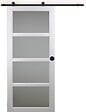 GD MENUISERIES - Porte Coulissante Tana Blanc Vitrée H204 x L93 cm, Rail roulettes, Coquilles Noir - vignette
