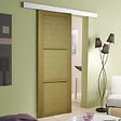 GD MENUISERIES - Porte Coulissante bois Ayous 3 Panneaux H204 x L73 cm, Rail alu Bandeau Blanc, Coquilles - vignette