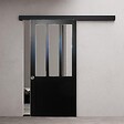GD MENUISERIES - Porte Coulissante Atelier Noir H204 x L93 cm, Rail alu Bandeau Noir, Coquilles - vignette