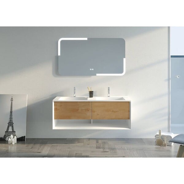 DISTRIBAIN - Meuble de salle de bain Portofino 1200 Blanc et Bois Naturel - large