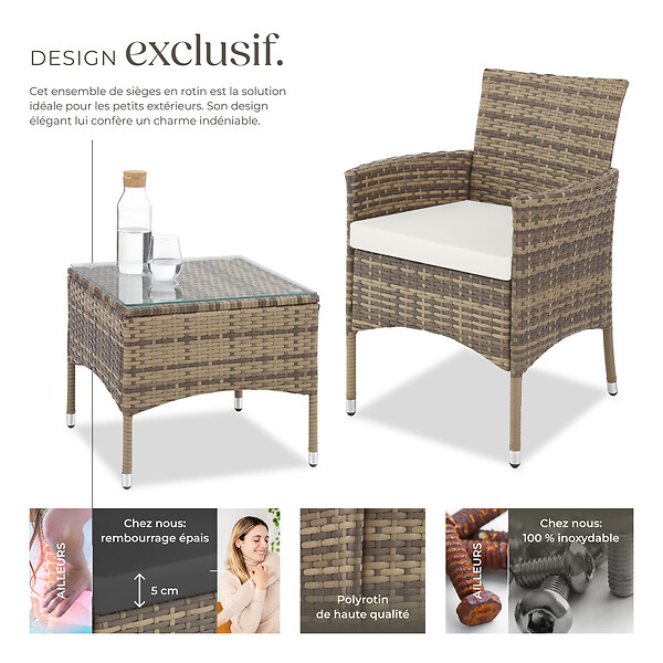 TECTAKE - Salon de jardin LUCERNE 2 places avec 2 sets de housses marron naturel - large