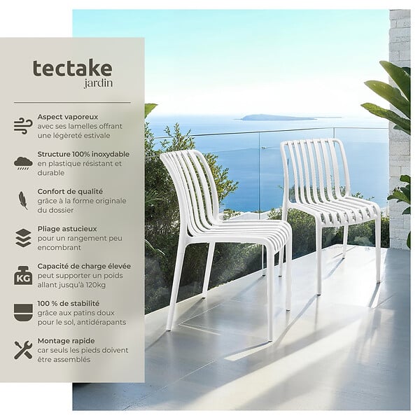 TECTAKE - Chaises de jardin ALCUDIA résistantes aux intempéries et empilables crème - large