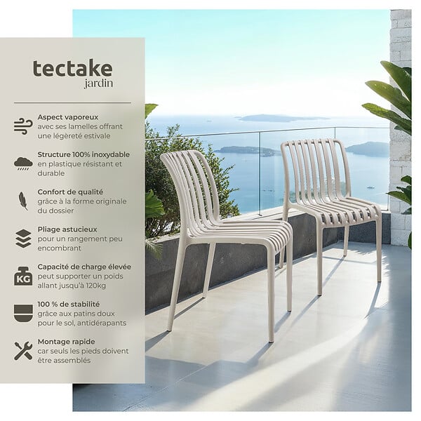 TECTAKE - Chaises de jardin ALCUDIA résistantes aux intempéries et empilables taupe - large