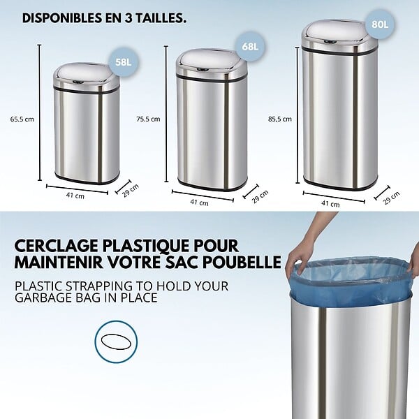 KITCHEN MOVE - Poubelle automatique inox MAJESTIC argent 80L - large