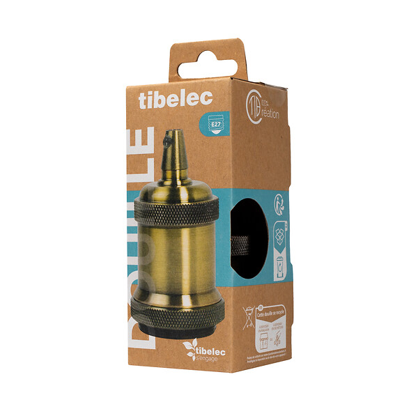 TIBELEC - Douille métal E27 avec bague finition bronze - large