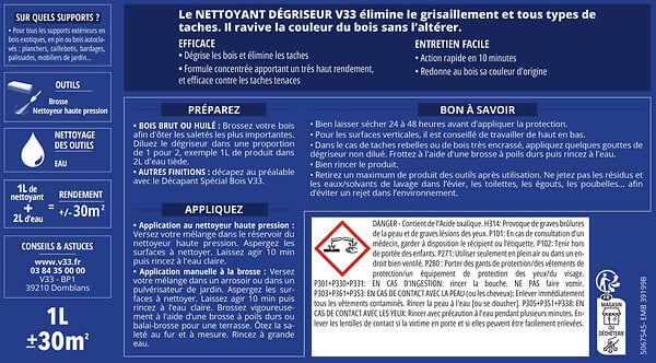 V33 BOIS - Nettoyant degriseur terrasses et bardages 1 litre - large