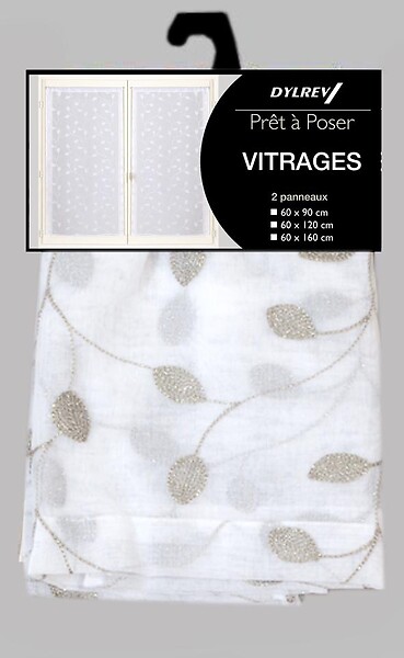 DYLREV - Paire de vitrage étamine brodée lurex 60x120 gris - large