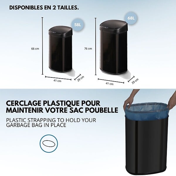 KITCHEN MOVE - Poubelle automatique inox MAJESTIC noir 68L - large