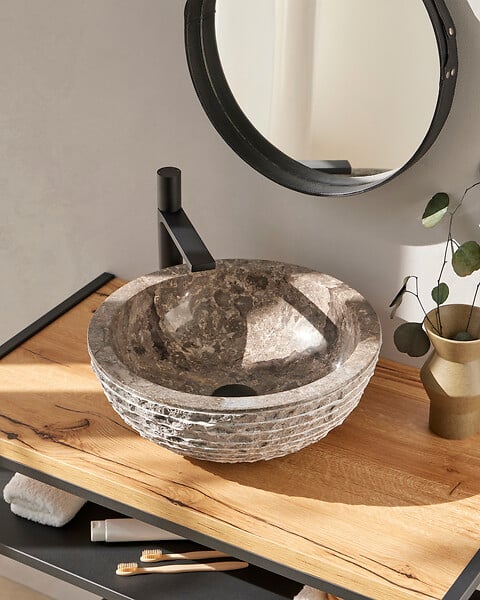 MG VALENCI - Vasque en marbre naturel   HORTA grey   40x40x15 cm - large
