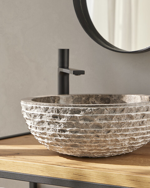 MG VALENCI - Vasque en marbre naturel   HORTA grey   40x40x15 cm - large
