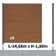 DECKLINEA - Kit Clôture Composite SANTOS Teck 14,5x1,8m - Bois composite & Aluminium - Poteaux sur Platines Gris - Brise vue - Palissade - vignette