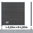 DECKLINEA - Kit Clôture Composite SANTOS Ardoise 5,5x1,8m - Bois composite & Aluminium - Poteaux sur Platines Gris - Brise vue - Palissade - vignette