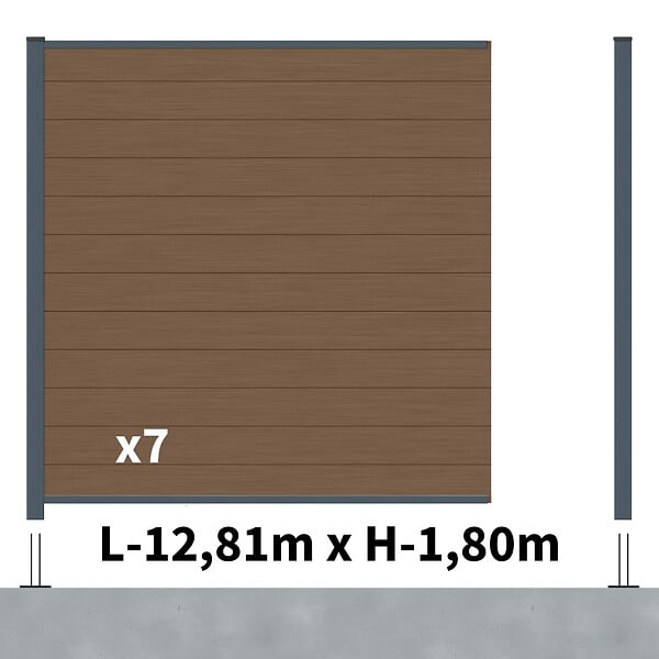 DECKLINEA - Kit Clôture Composite RIO Bronze 13x1,8m - Bois composite & Aluminium - Poteaux sur Platines Gris - Brise vue - large
