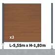 DECKLINEA - Kit Clôture Composite SANTOS Teck 5,5x1,8m - Bois composite & Aluminium - Poteaux sur Platines Gris - Brise vue - Palissade - vignette