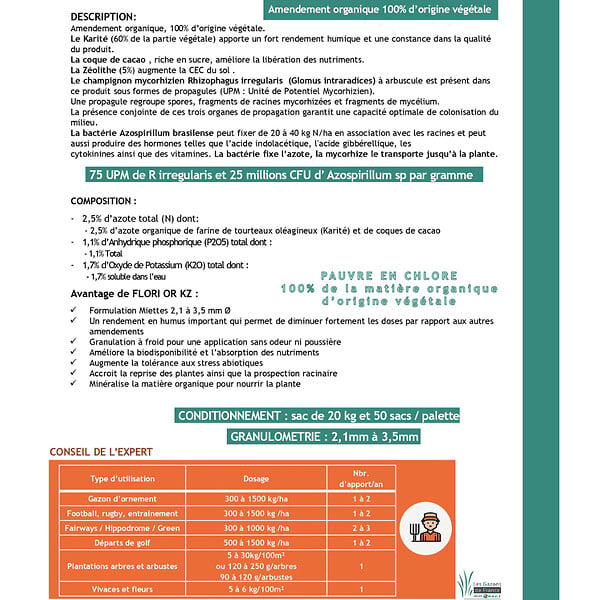 FLORIVERT - Engrais Flori Or KZ 20 kg améliore l'absorption des nutriments, pour sol scarifié - Florivert NEG01887 - large