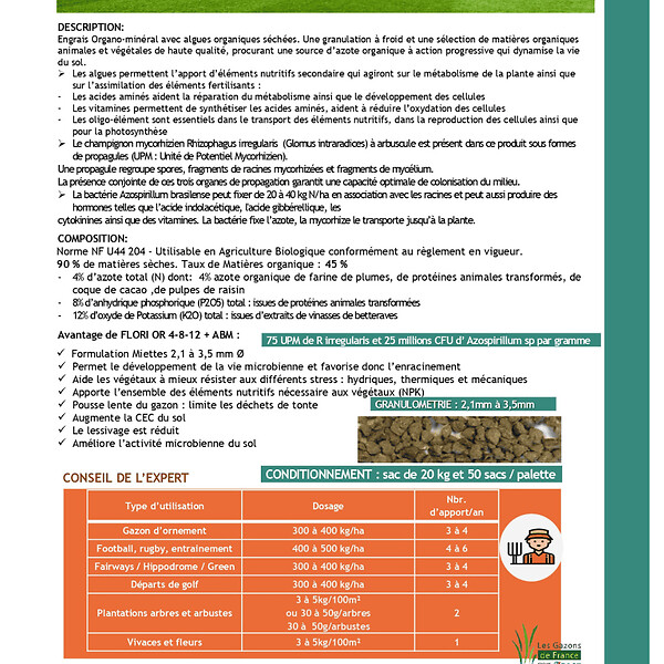 FLORIVERT - Engrais automnal Flori Or 4-8-12   Algues 25 kg améliore la résistance des plantations - Florivert NEG00976 - large