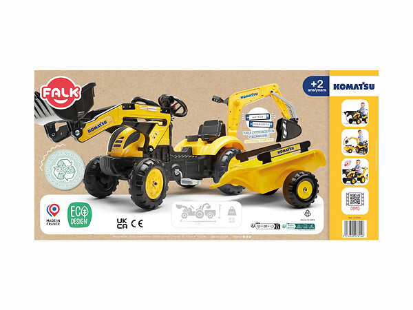 FALK - Tractopelle enfant Komatsu WB93R avec remorque + excavatrice 2 à 5 ans - Falk - large
