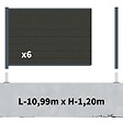 DECKLINEA - Kit Clôture Composite sur Muret RIO Anthracite 11x1,2m - Bois composite & Aluminium - Poteaux sur Platines Gris - Brise vue - vignette