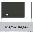 DECKLINEA - Kit Clôture Composite sur Muret RIO Anthracite 14,5x1,2m - Bois composite & Aluminium - Poteaux sur Platines Gris - Brise vue - vignette