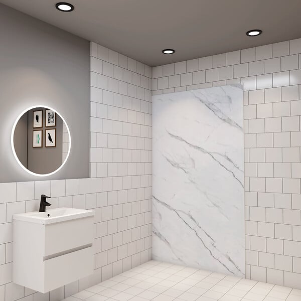 AICA SANITAIRE - La panneau murale de douche style marbré blanc 90x210cm - large