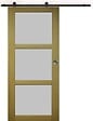 GD MENUISERIES - Porte Coulissante Ayous 3 Panneaux Gris Clair H204 x L83 cm, Rail Roulettes, Coquilles - vignette