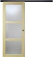 GD MENUISERIES - Porte Coulissante bois Ayous Vitrée H204 x L83 cm, Rail alu bandeau noir, Coquilles - vignette