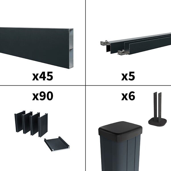 DECKLINEA - Kit Clôture Aluminium Ajourée sur Muret OLINDA Anthracite 9,20x1,2m - Lames ajourées 21x45x1780 mm - Brise Vue - Palissade - large