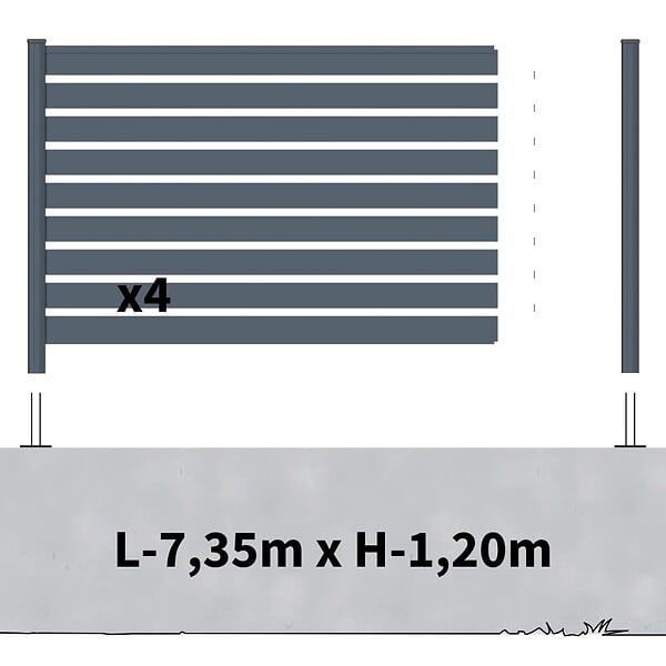 DECKLINEA - Kit Clôture Aluminium Ajourée sur Muret OLINDA Anthracite 7,38x1,2m - Lames ajourées 21x45x1780 mm - Brise Vue - Palissade - large