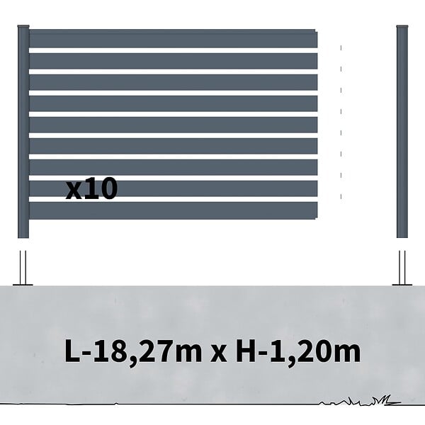 DECKLINEA - Kit Clôture Aluminium Ajourée sur Muret OLINDA Anthracite 18,33x1,2m - Lames ajourées 21x45x1780 mm - Brise Vue - Palissade - large