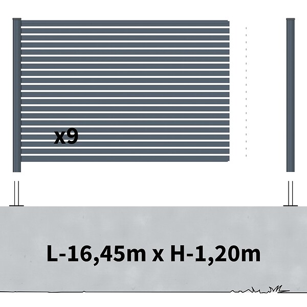 DECKLINEA - Kit Clôture Aluminium Ajourée sur Muret OLINDA Anthracite 16,5x1,2m - Lames ajourées 21x45x1780 mm - Brise Vue - Palissade - large
