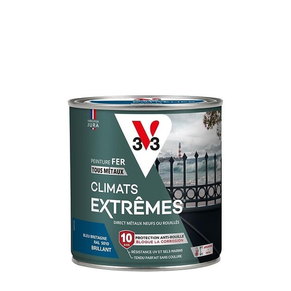 V33 PEINTURE - Peinture fer Climats Extrêmes Brill Bleu bretagne 0.5l - large