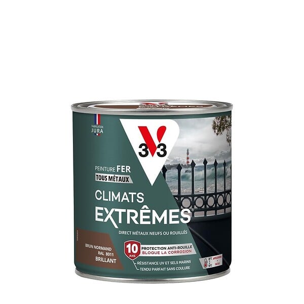 V33 PEINTURE - Peinture fer climats extrêmes brun normand brillant 0.5 litre - large