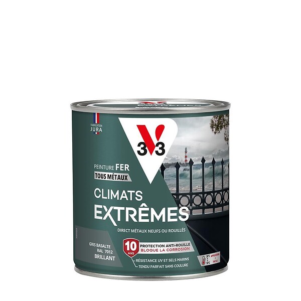 V33 PEINTURE - Peinture fer climats extrêmes gris basalte brillant 0.5 litre - large