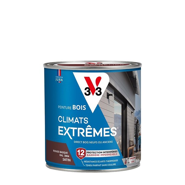 V33 PEINTURE - Peinture bois Climats Extrêmes Satin Rouge basque 0.5l - large